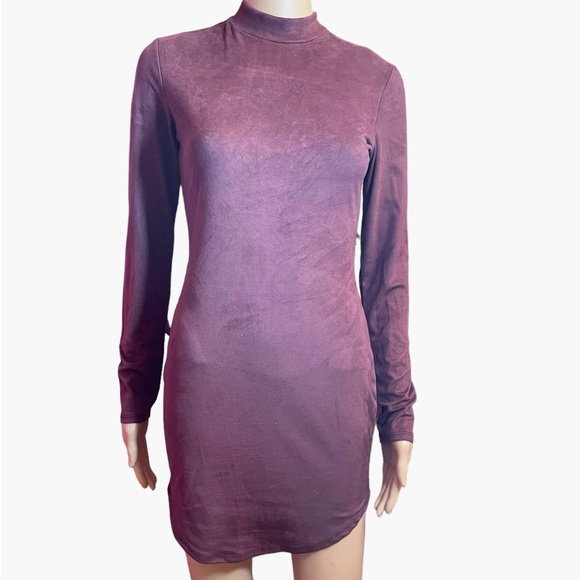 Plum Suede Mini Dress with High Neck size M - Picture 3 of 8